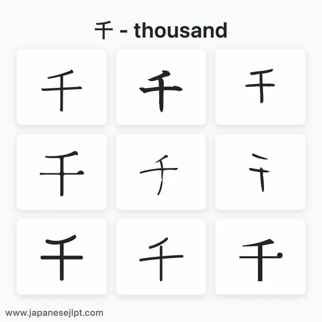 Japanese kanji 千 in different fonts
