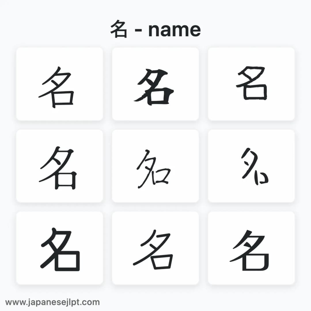 Japanese kanji 名 in different fonts
