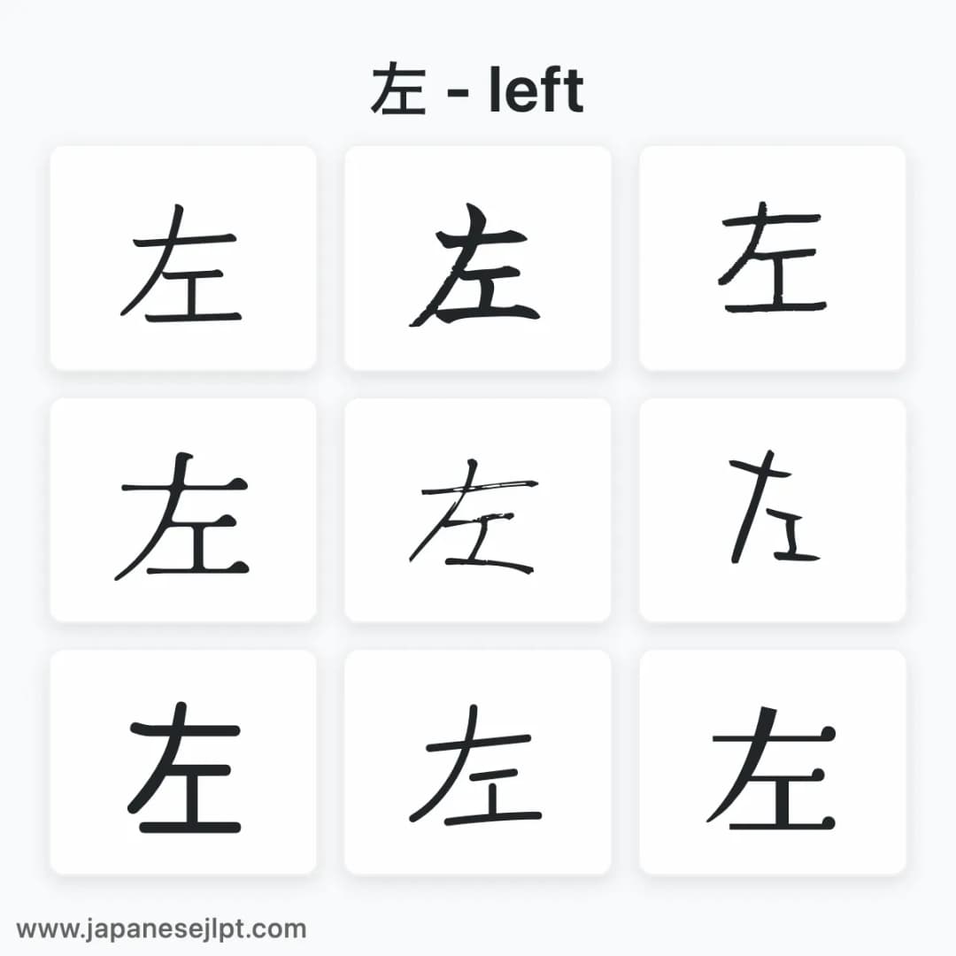Japanese kanji 左 in different fonts