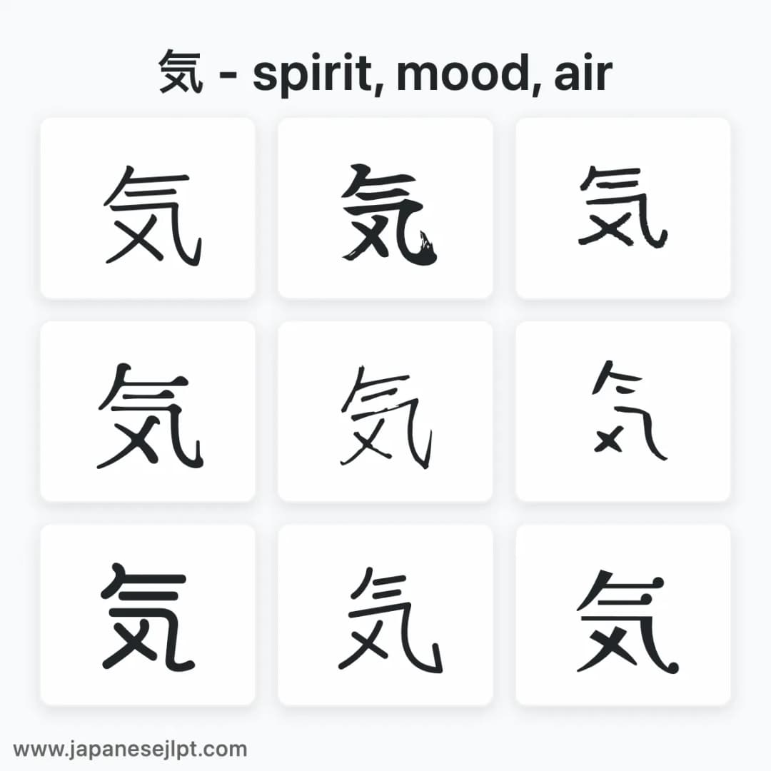 Japanese kanji 気 in different fonts