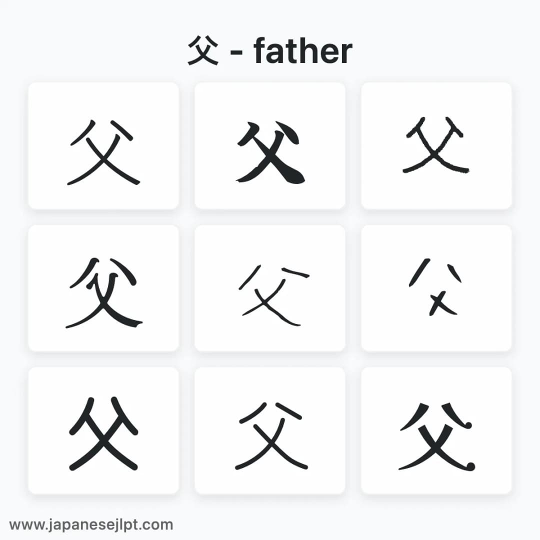 Japanese kanji 父 in different fonts