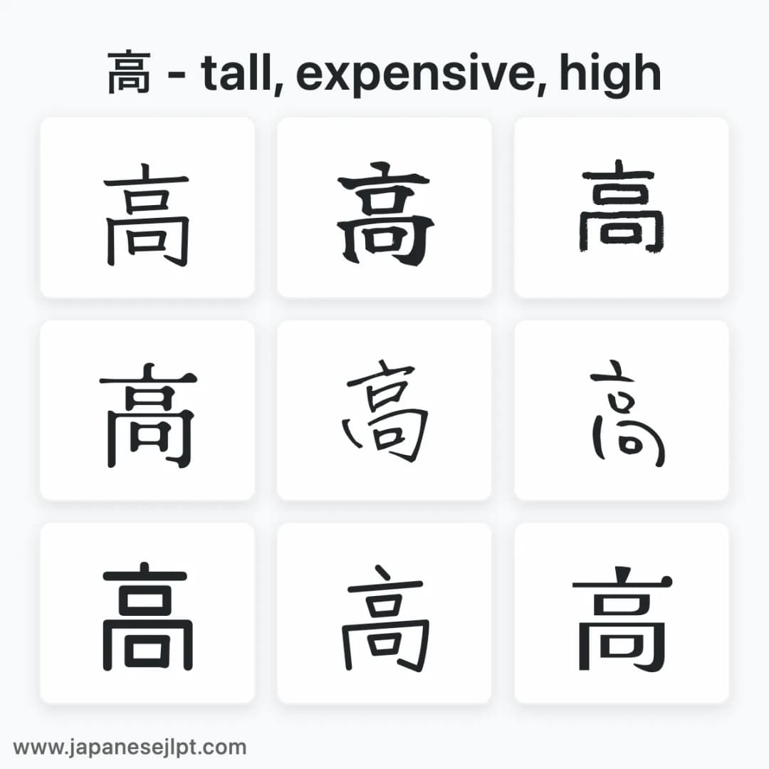 Japanese kanji 高 in different fonts